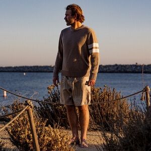 BIRDWELL BEACH BRITCHES men’s tan COMP stripe wool blend SWEATER size medium